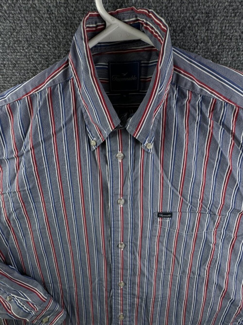 VTG Faconnable Long Sleeve Button Up Shirt Men USA Made Striped Red Blue Medium